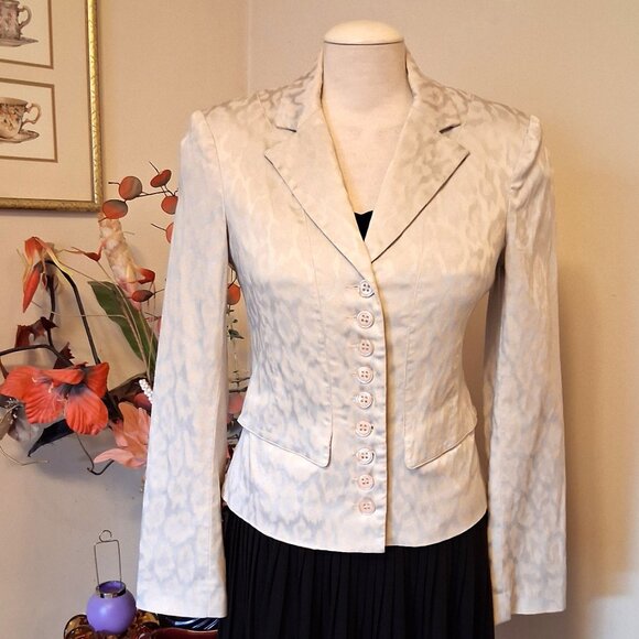 Preowned le chateau Women’s Lined Blazer Silver White Printed Jacket - Picture 4 of 8